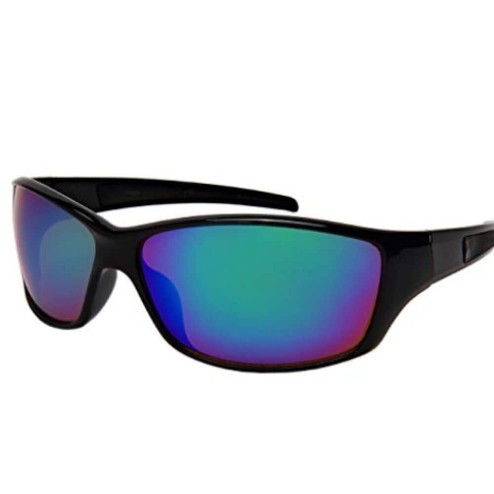 Foster Grant Gear Collection Dark Gray Wrap Glasses Green/Purple Mirror Lenses